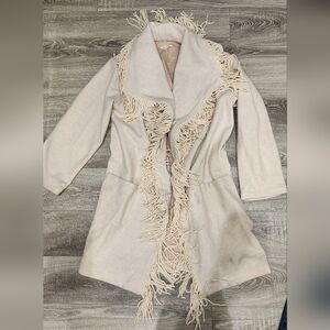 Beige Fringe Open Cardigan Boho Jacket